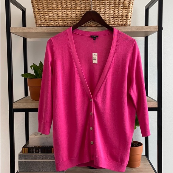 Talbots Sweaters - NWT, Talbots 3/4 Sleeve Bright Pink Cardigan, 14W Petite